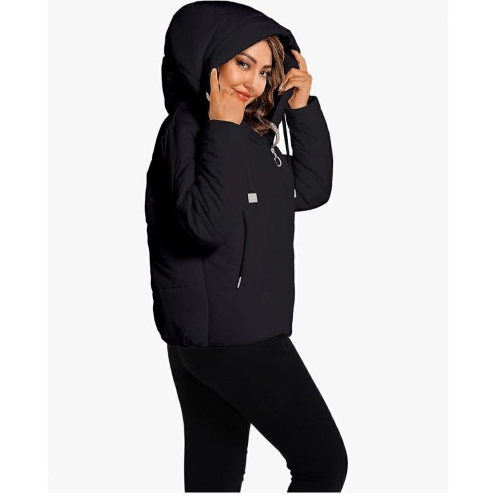 Brand New Womens Hujoin Hooded Black Puffer Winter Jacket Coat  - Sz L